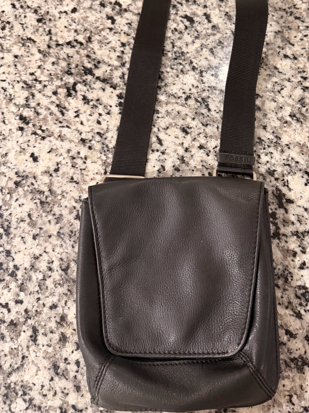Vintage Fossil Black Leather Compact Crossbody Bag